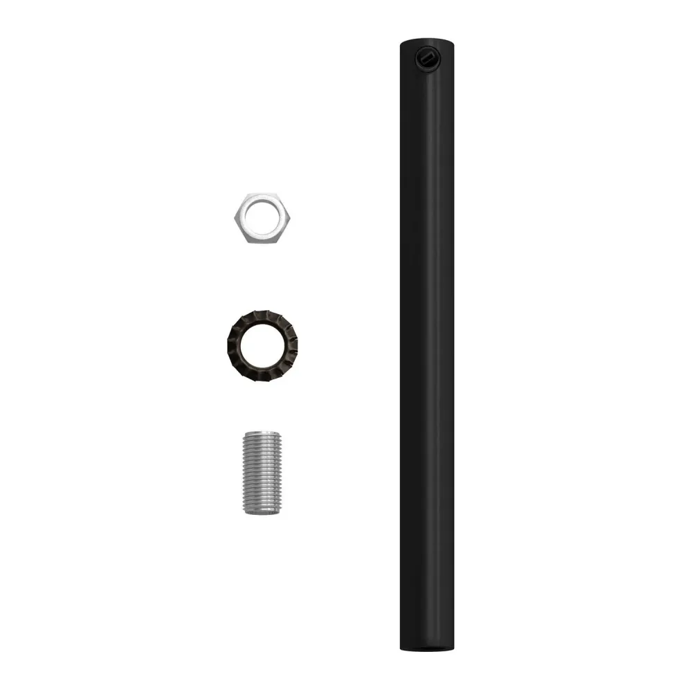 Blokada kabla cylindryczna, metalowa, długość 15 cm, kompletna z prętem, nakrętką i podkładką - Czarna