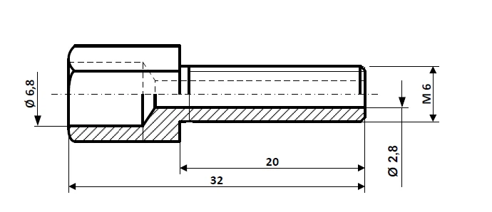 Śruba regulacyjna M 6 x 32, mosiądz niklowany Fix Nippel