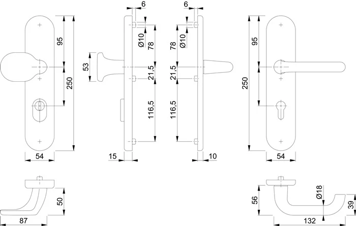 HOPPE Security furniture Paris 86G/3332ZA/3310/138L Aluminium F1 ( 3000209108 )