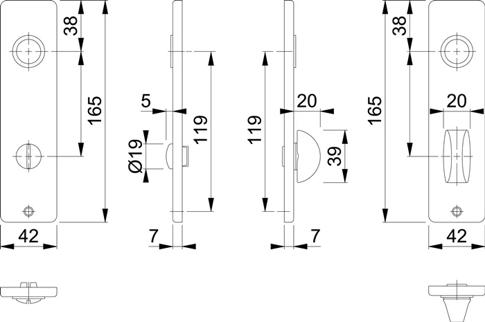 Para krótkich płyt tylnych HOPPE 202KP/AP Aluminium F1 ( 3000252148 )