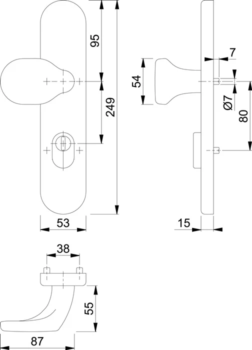 Płyta tylna pokrętł Hoppe E86G/3332ZA ( 3000220051 ) stal nierdzewna F69 72 mm PZ 8 mm