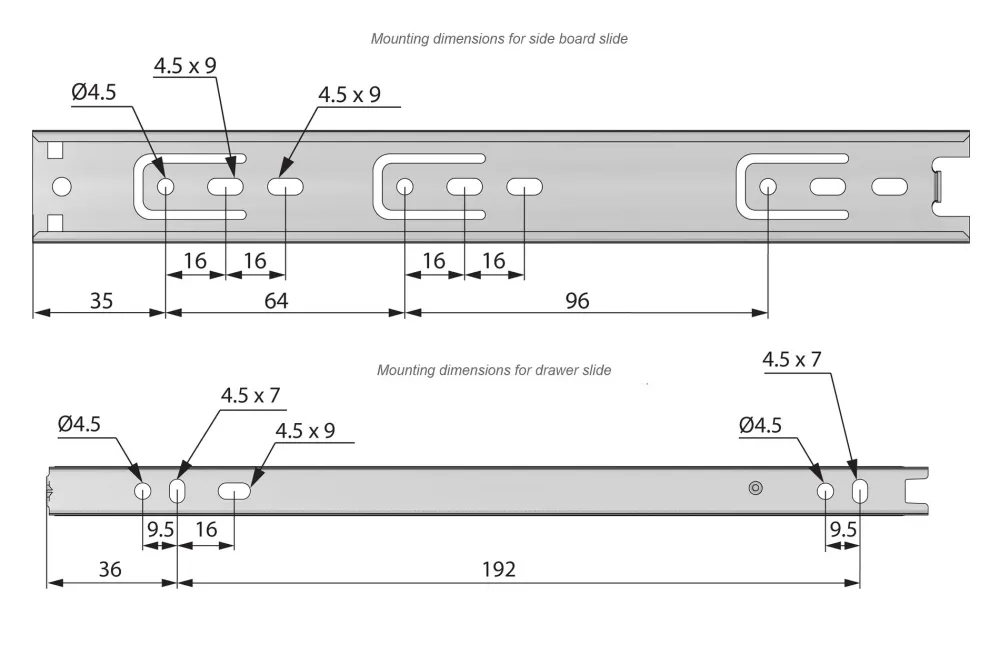 Komplet prowadnic kulkowych H30 do szuflady