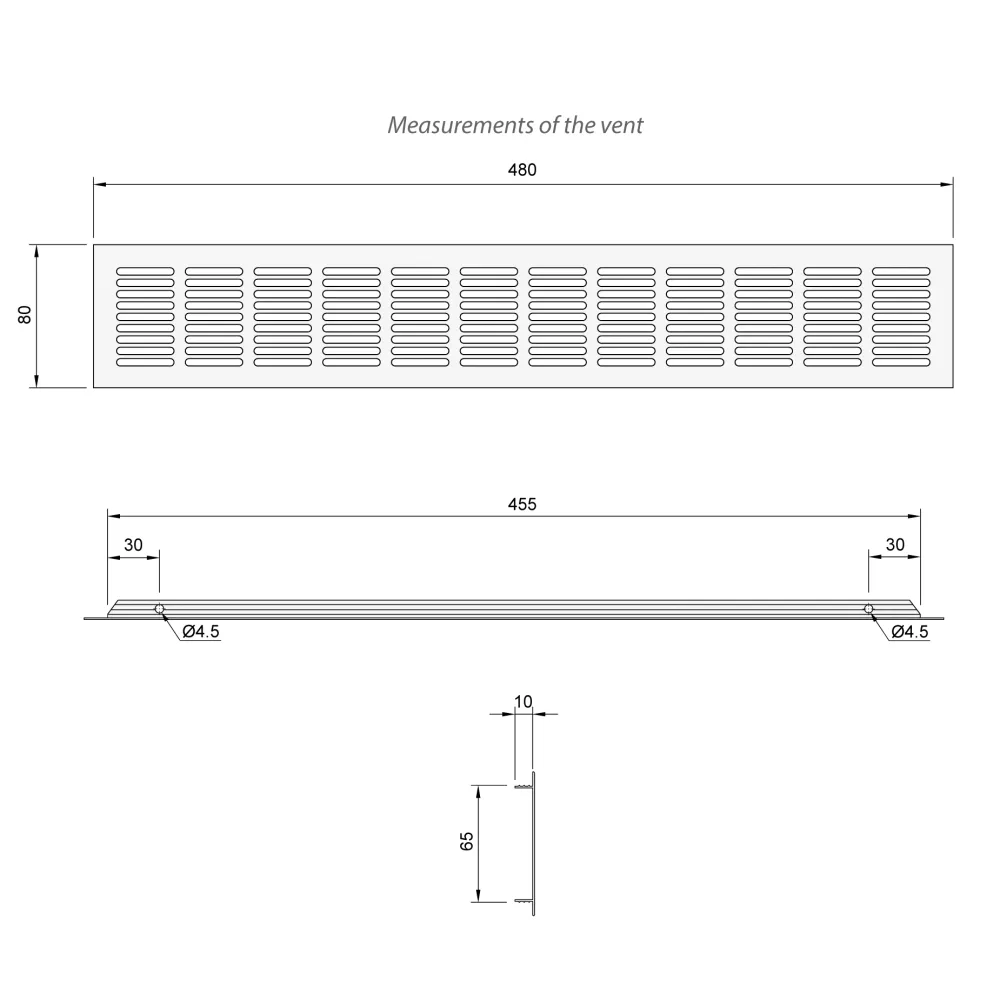 Kratka wentylacyjna do mebli 480x80mm - Biał