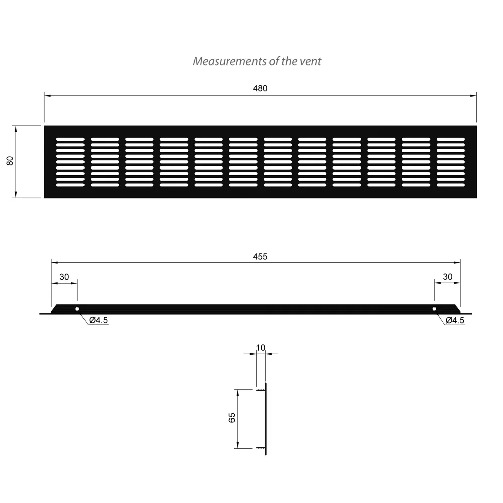 Kratka wentylacyjna do mebli 480x80mm - Czarna