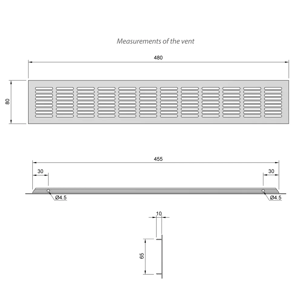 Kratka wentylacyjna do mebli 480x80mm - Srebrna