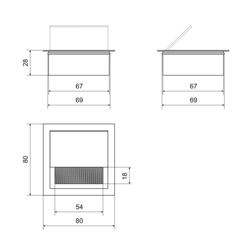Kwadratowy przepust kablowy aluminiowy 80x80mm - Czarny