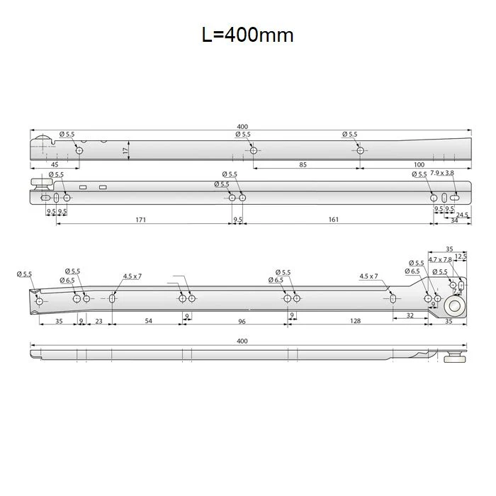 Komplet prowadnic rolkowych do szuflady - Rolki POM 250-600mm NTP