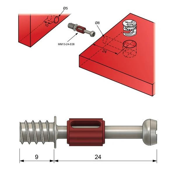Trzpień mimośrodu 24mm z gwintem EURO - 1000 sztuk NTP