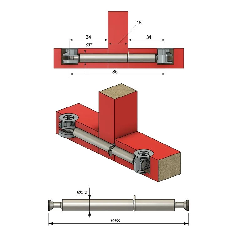 Trzpień mimośrodu dwustronny L=34+34mm - 1000 sztuk NTP