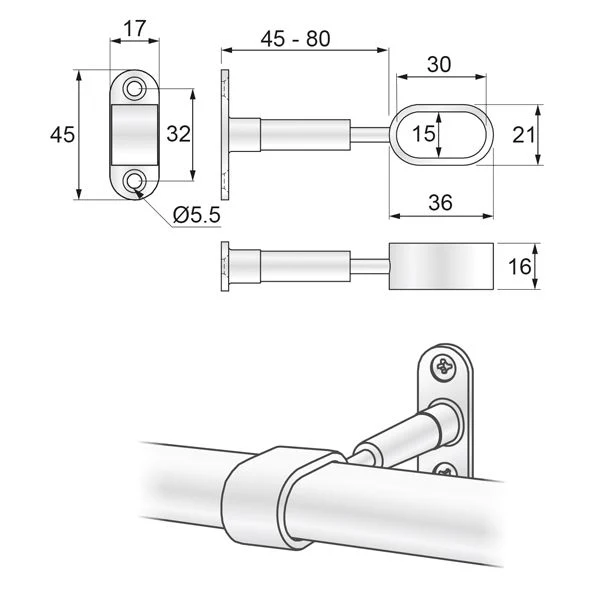 Uchwyt dystansowy przelotowy owalny 15x30mm - Chrom NTP