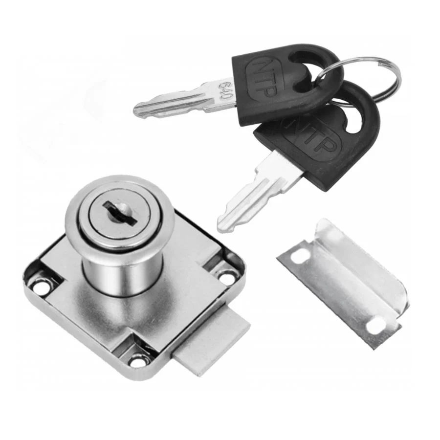 Zamek meblowy 19x22mm - wersja z jednakowym kluczem - Nikiel NTP