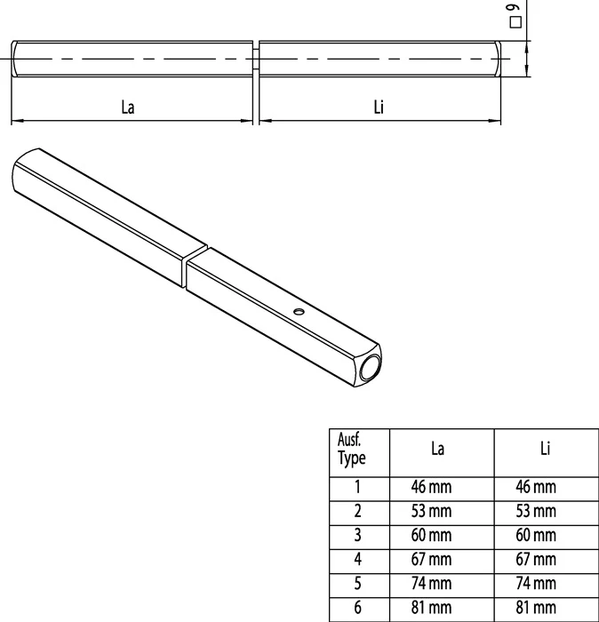 OGRO Panic pin 120 FS SECURE square 9 mm ( 3000267146 )