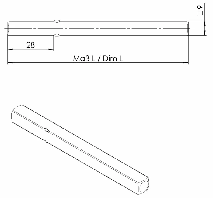 OGRO FS sworzeń klamki OGRO 114 PB FS kwadrat 9 x 123 mm ( 3000267158 )