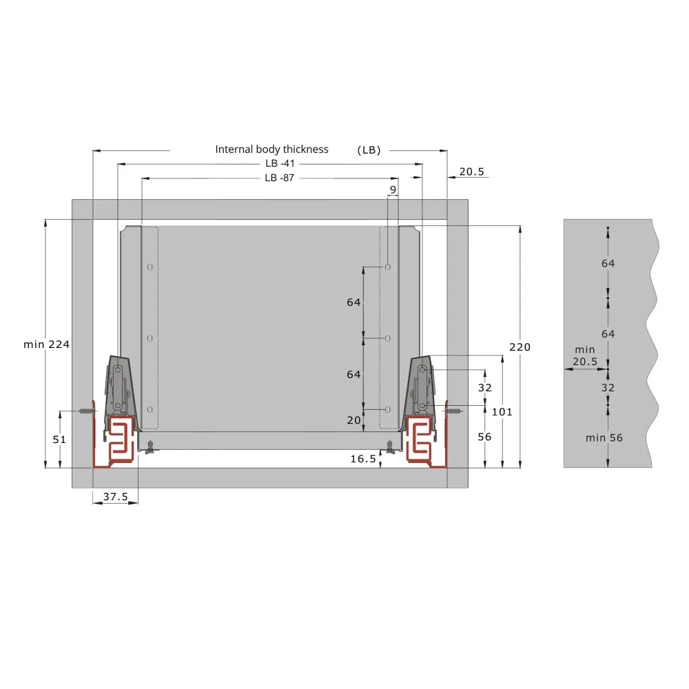 System szuflady do kuchni z cichym domykiem o wysokości 185mm - Srebrny Star