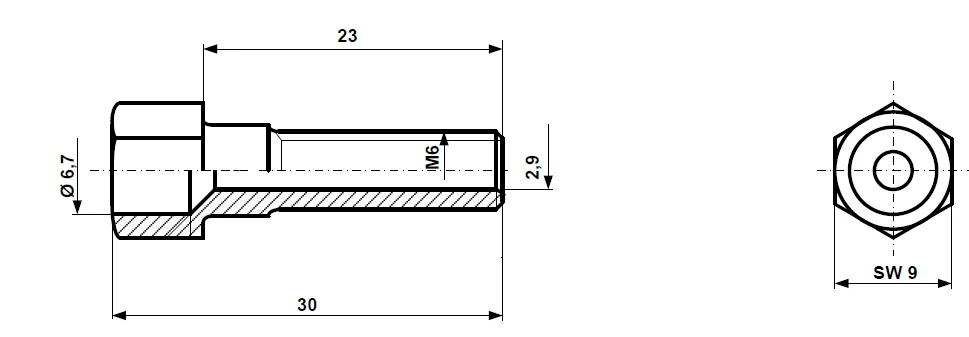 Śruby regulacyjne, mocowane za pomocą nakrętki M 6 x 30, mosiądz niklowany Fix Nippel