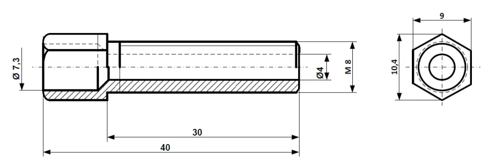 Śruby regulacyjne, mocowane za pomocą nakrętki M 8 x 40, mosiądz niklowany Fix Nippel