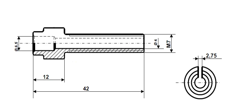 Śruby regulacyjne, płaskie M 7 x 42, mosiądz niklowany Fix Nippel