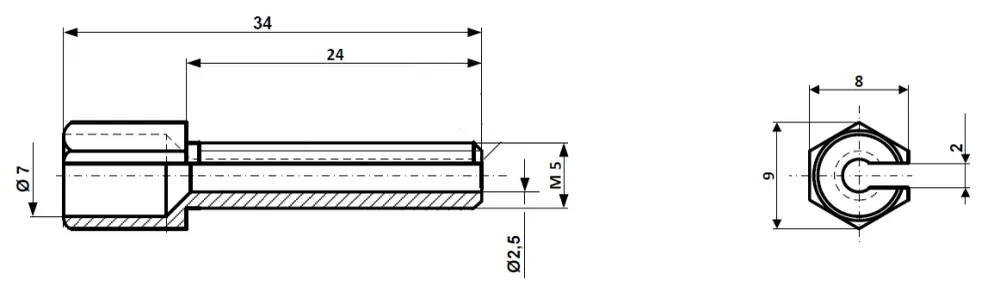 Śruby ustalające z rowkiem, mocowane za pomocą nakrętki rowkowej M 5 x 34, mosiądz niklowany Fix Nippel