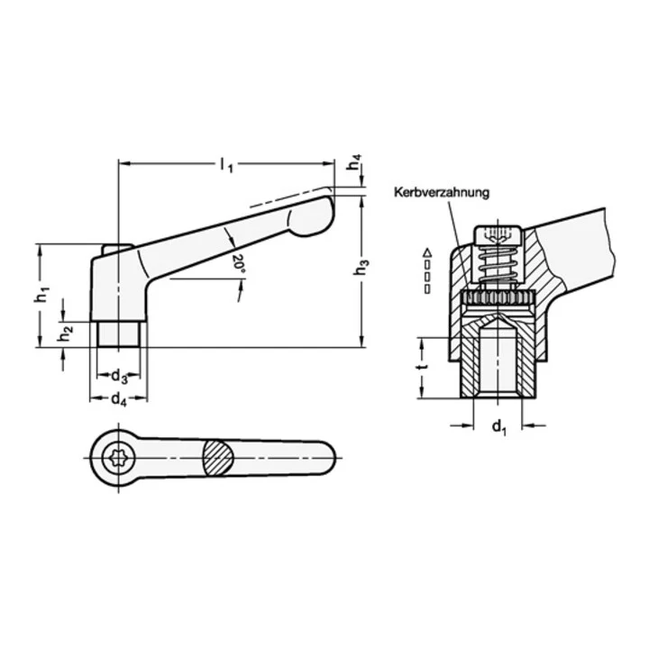 GANTER Regulowana dźwignia zaciskowa GN 300 d1 M 10 mm ( 4601000578 )
