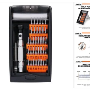 Precyzyjny, wielofunkcyjny zestaw końcówek wkrętakowych WellCut z przedłużką 60 mm i aluminiową rękojeścią 94 mm, 38-częśc...
