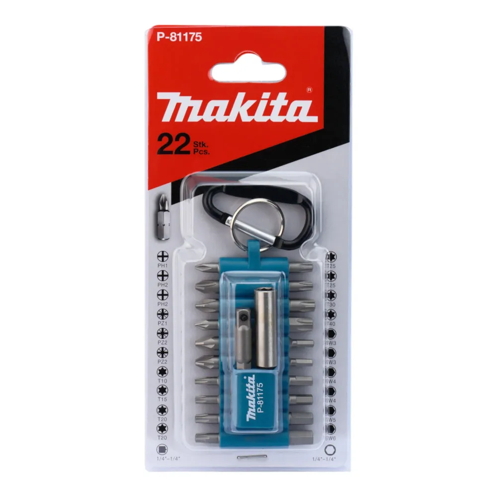 Zestaw bitów Makita 22 szt. 25 mm z karabińczykiem ( P-81175 ) Phillips / Pozidriv / Torx / sześciokątne