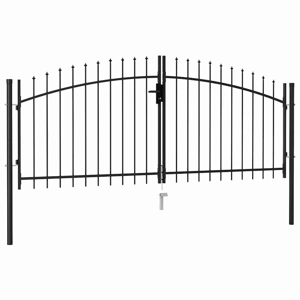 Brama dwuskrzydłowa z grotami, stalowa, 3x1,25 m, czarna
