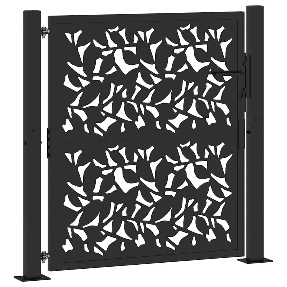 Brama ogrodowa czarna 105x106 cm stalowy wzór liścia