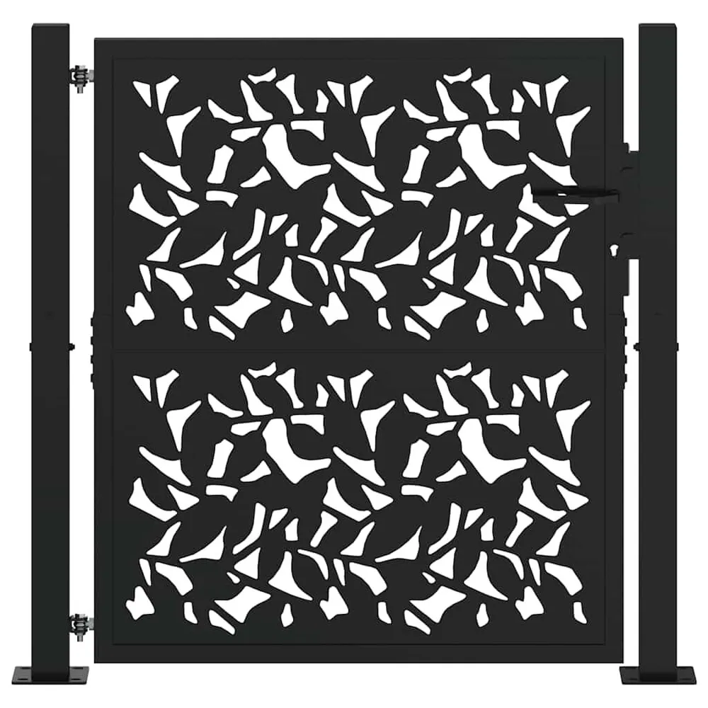 Brama ogrodowa czarna 105x106 cm stalowy wzór liścia