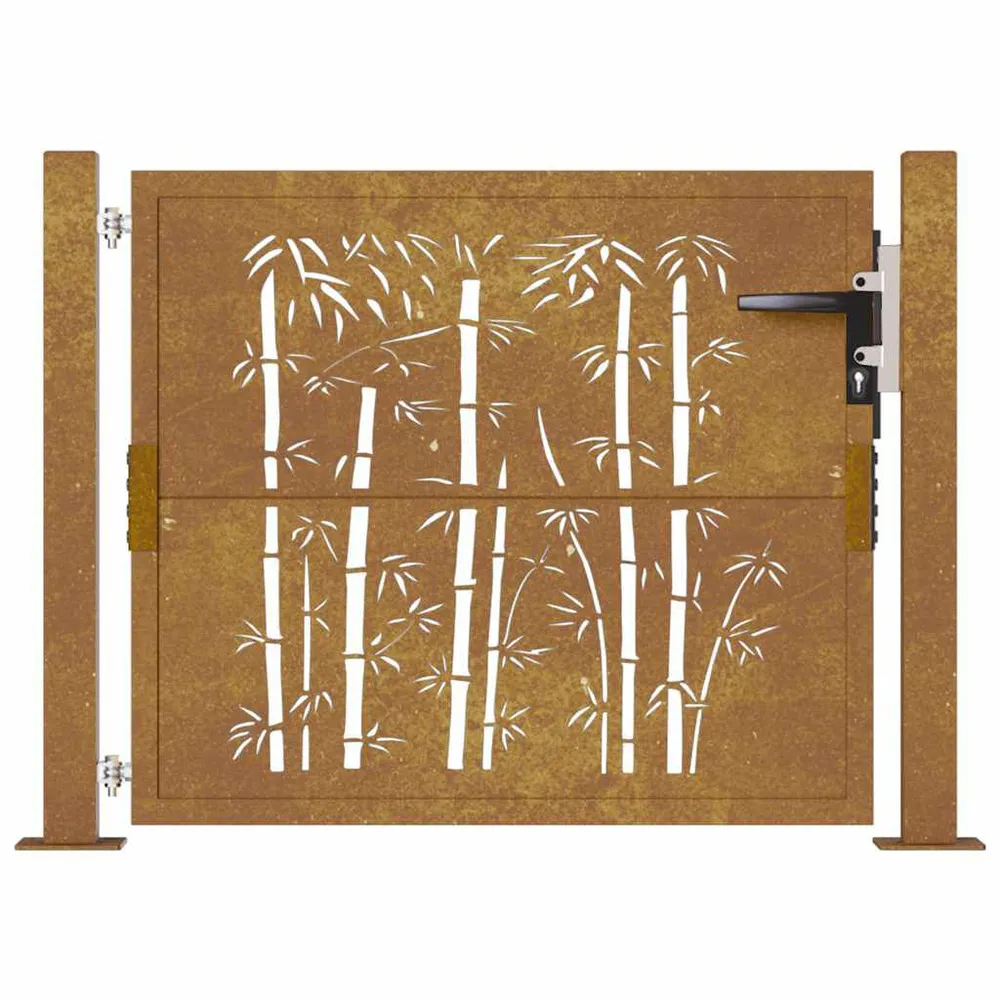 Furtka ogrodowa, 105x105 cm, stal kortenowska, motyw bambusa