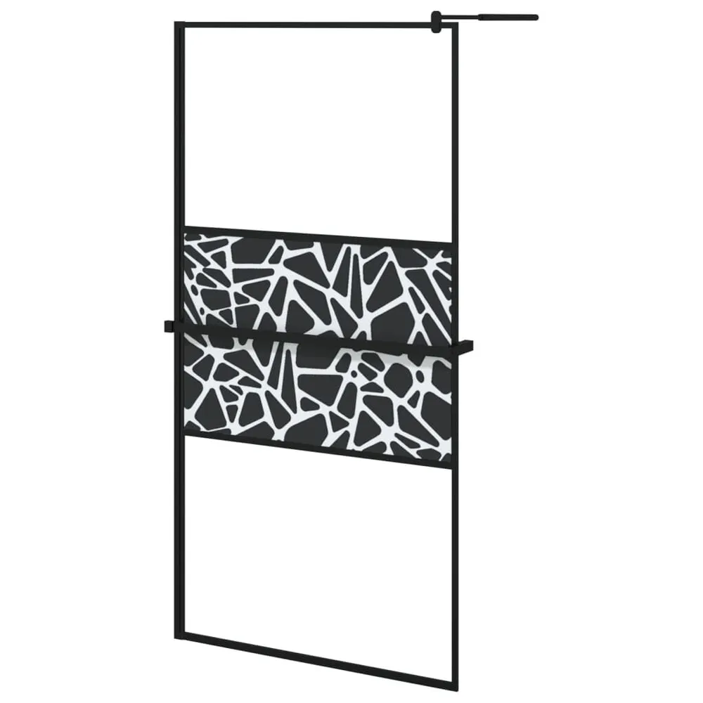 Ścianka prysznicowa z półką, czarna, 100x195 cm ESG i aluminium