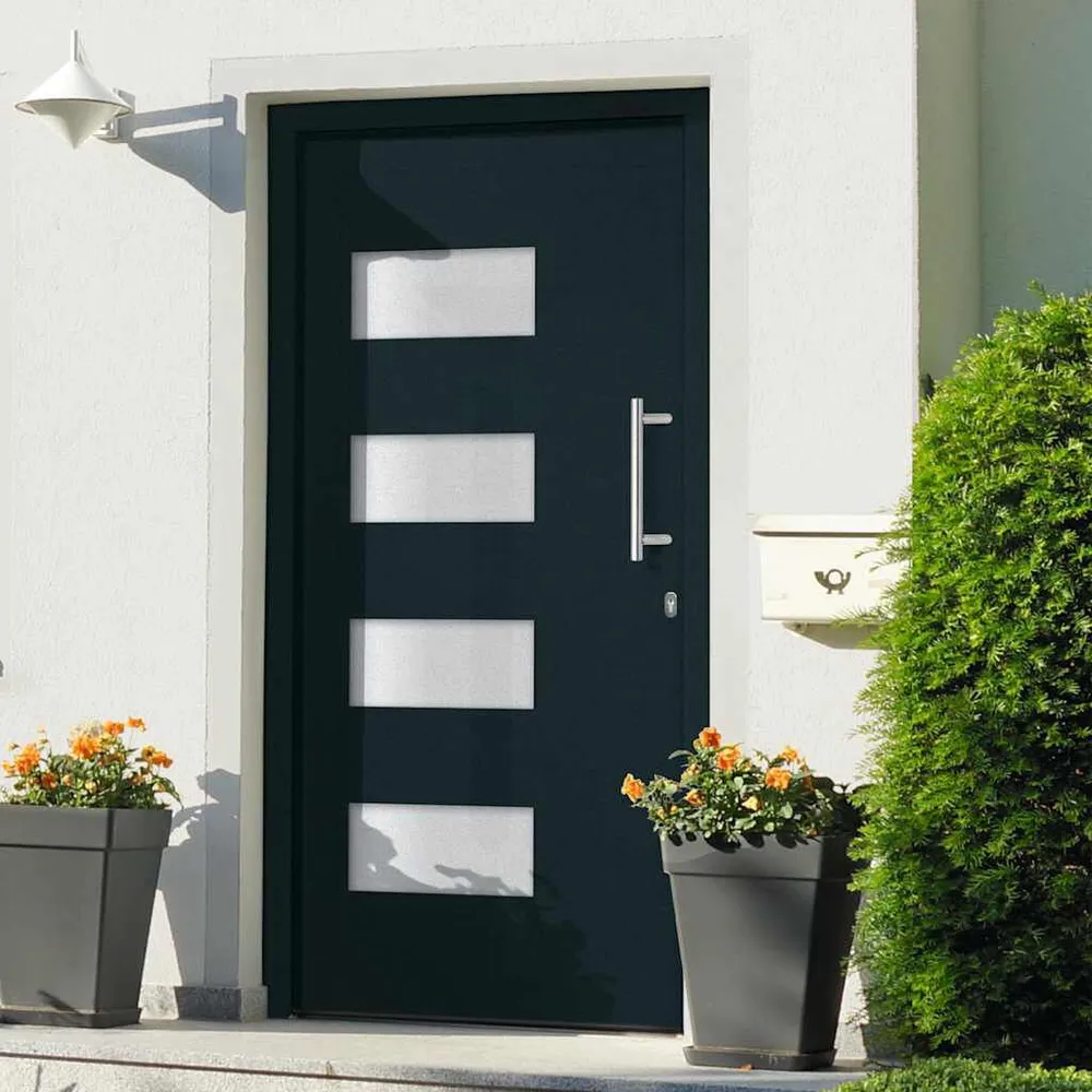Drzwi frontowe, aluminium i PVC, antracytowe, 100x200 cm