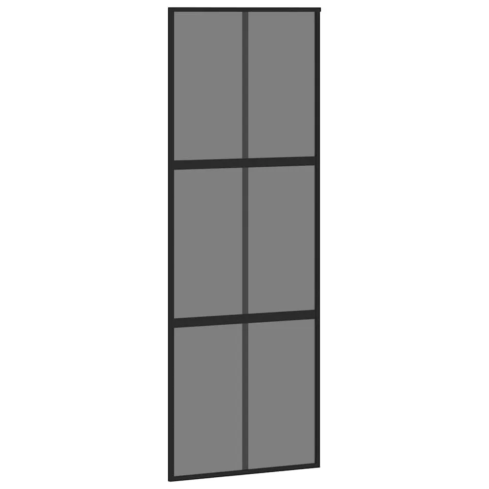 Drzwi przesuwne, czarne, 76x205 cm, szkło hartowane, aluminium