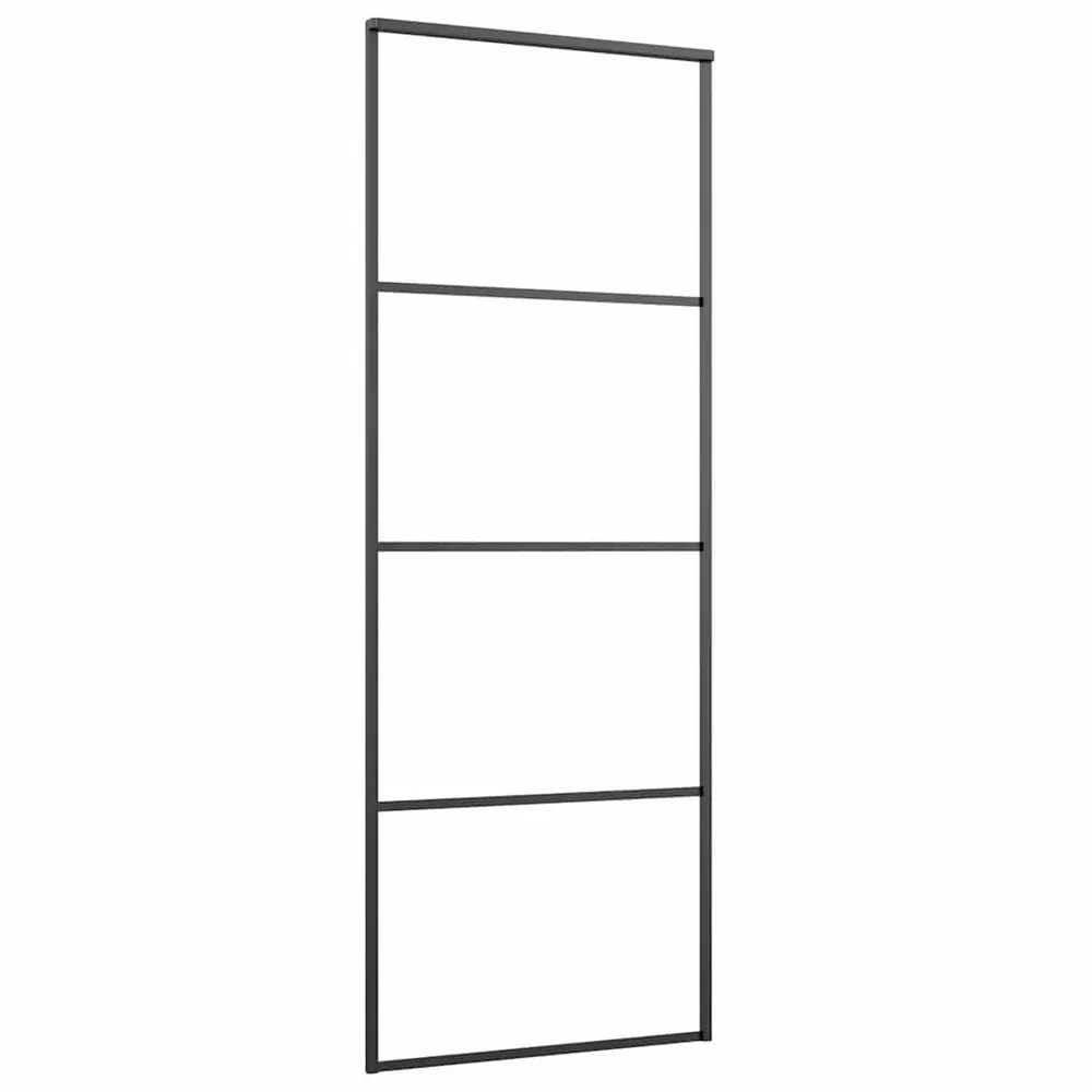 Drzwi przesuwne, matowe szkło ESG, aluminium, 76x205 cm, czarne