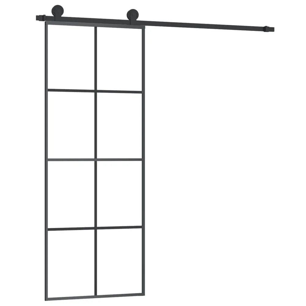 Drzwi przesuwne z osprzętem, szkło ESG i aluminium, 76x205 cm