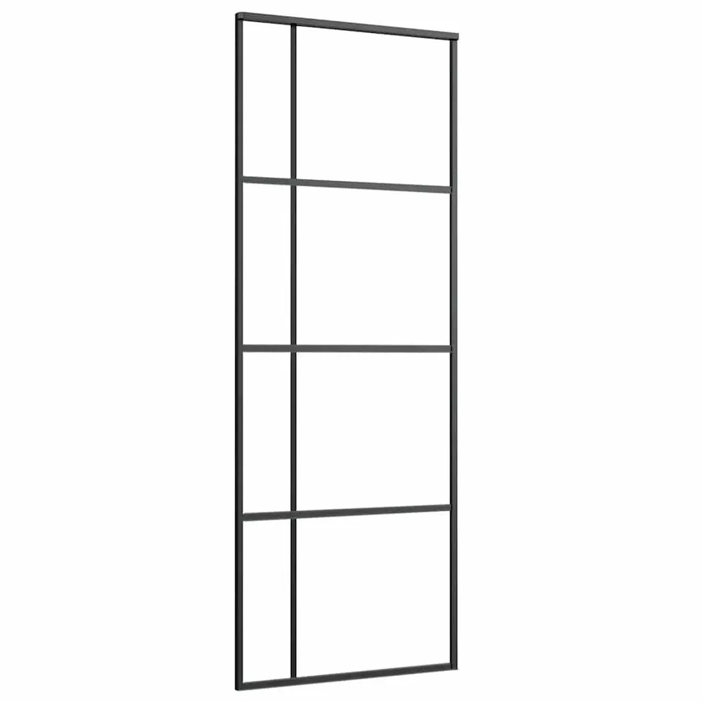 Drzwi przesuwne, szkło ESG i aluminium, 76x205 cm, czarne