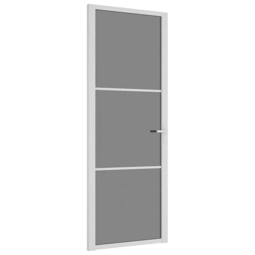 Drzwi wewnętrzne, 76x201,5 cm, białe, szkło ESG i aluminium
