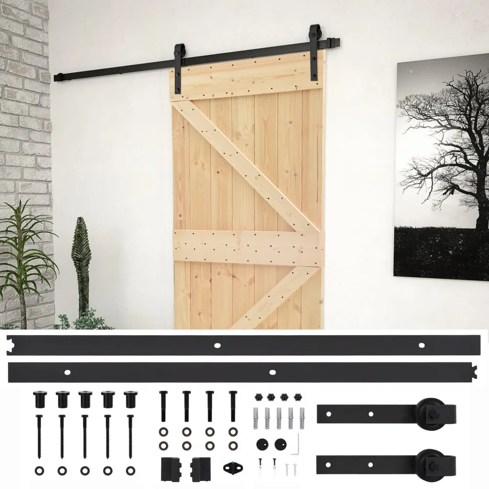 Drzwi przesuwne z osprzętem, 80x210 cm, lite drewno sosnowe