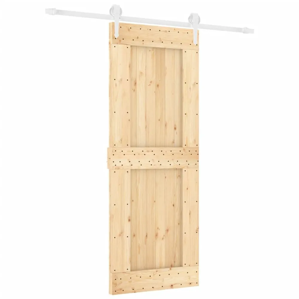 Drzwi przesuwne z osprzętem, 80x210 cm, lite drewno sosnowe