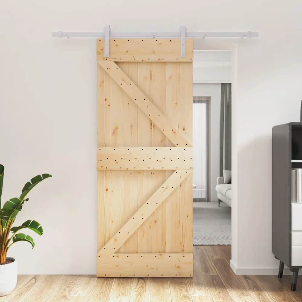 Drzwi przesuwne z osprzętem, 85x210 cm, lite drewno sosnowe