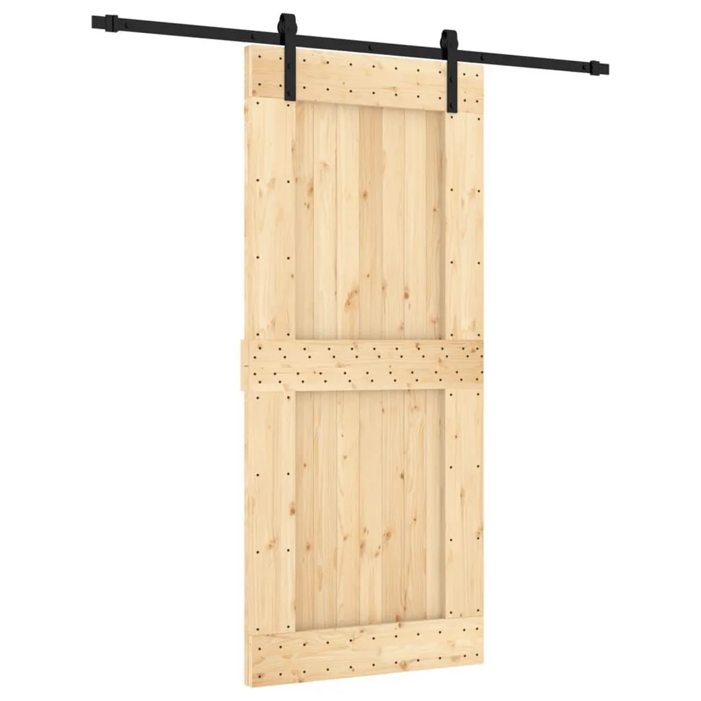 Drzwi przesuwne z osprzętem, 90x210 cm, lite drewno sosnowe