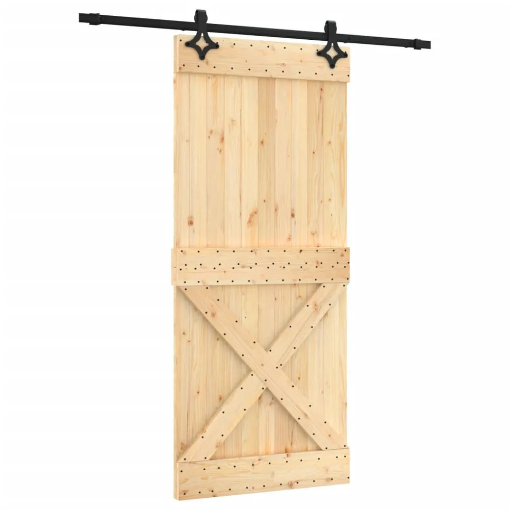 Drzwi przesuwne z osprzętem, 90x210 cm, lite drewno sosnowe