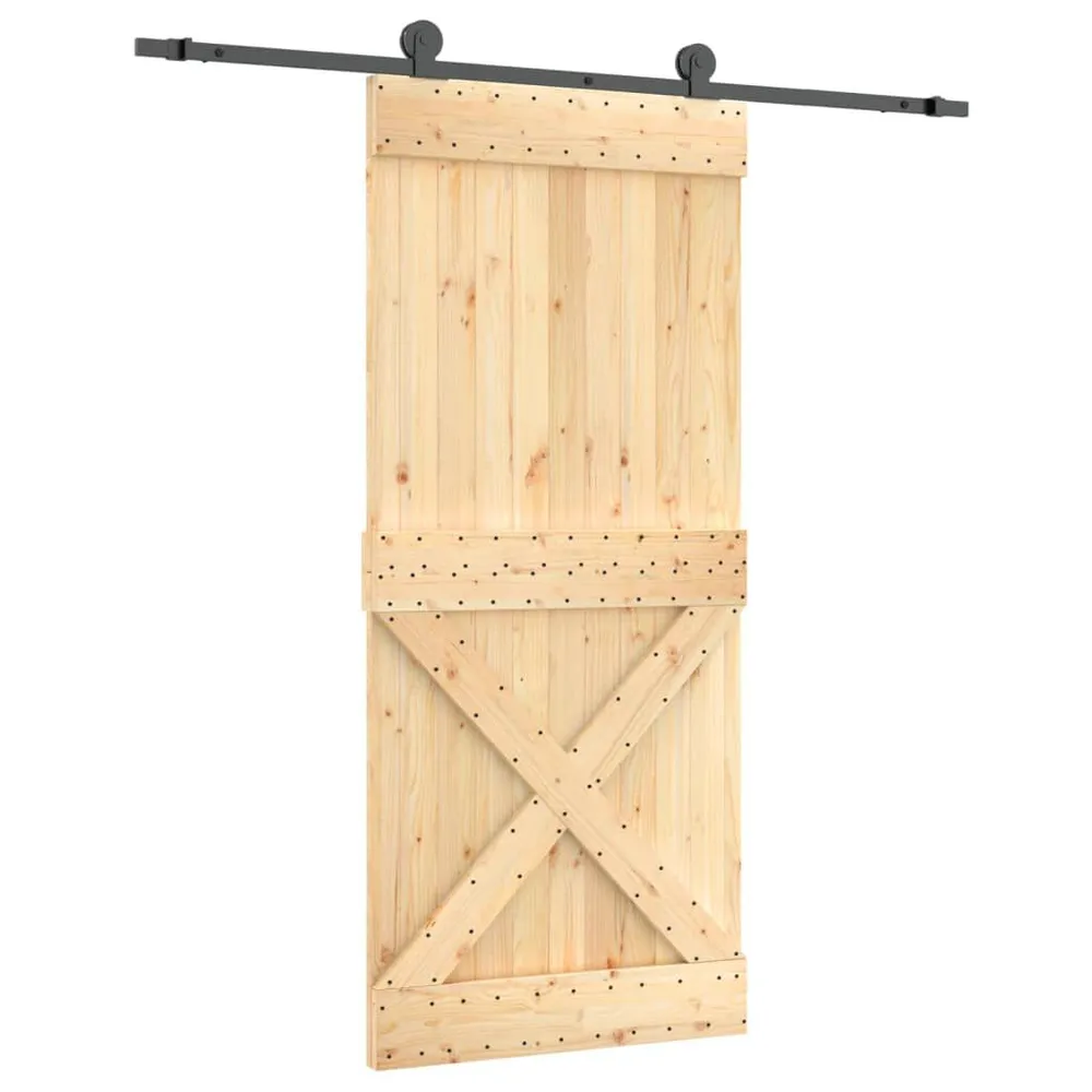 Drzwi przesuwne z osprzętem, 90x210 cm, lite drewno sosnowe