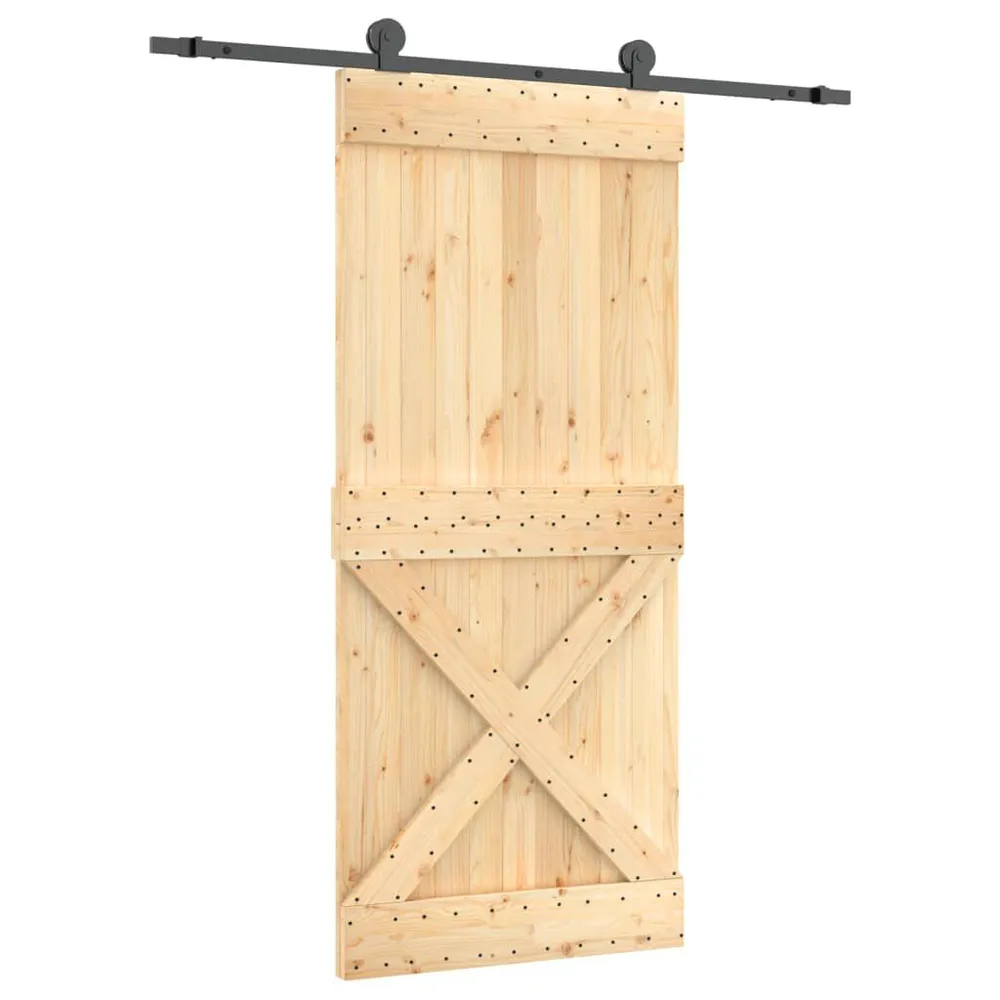 Drzwi przesuwne z osprzętem, 90x210 cm, lite drewno sosnowe
