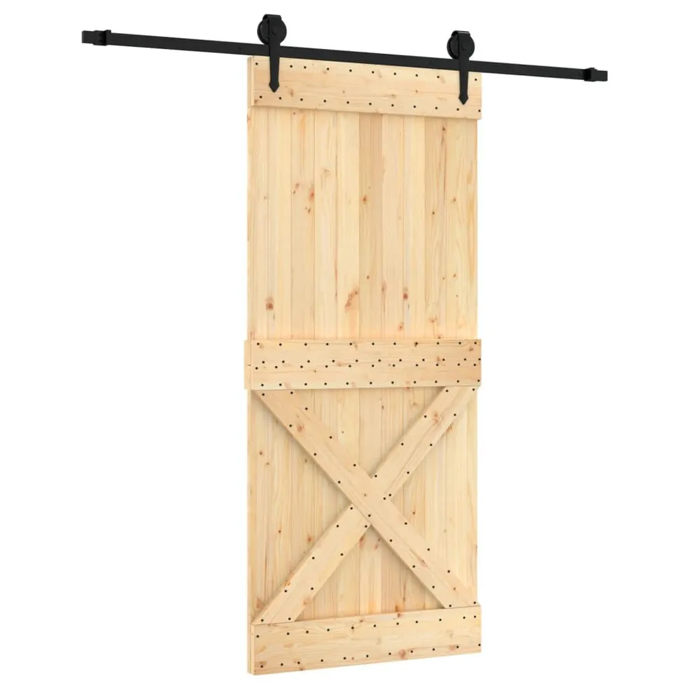 Drzwi przesuwne z osprzętem, 90x210 cm, lite drewno sosnowe