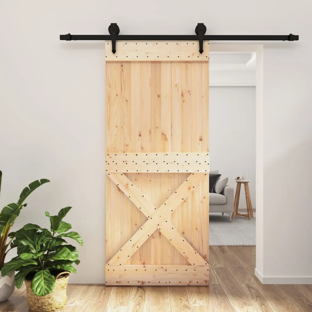 Drzwi przesuwne z osprzętem, 90x210 cm, lite drewno sosnowe