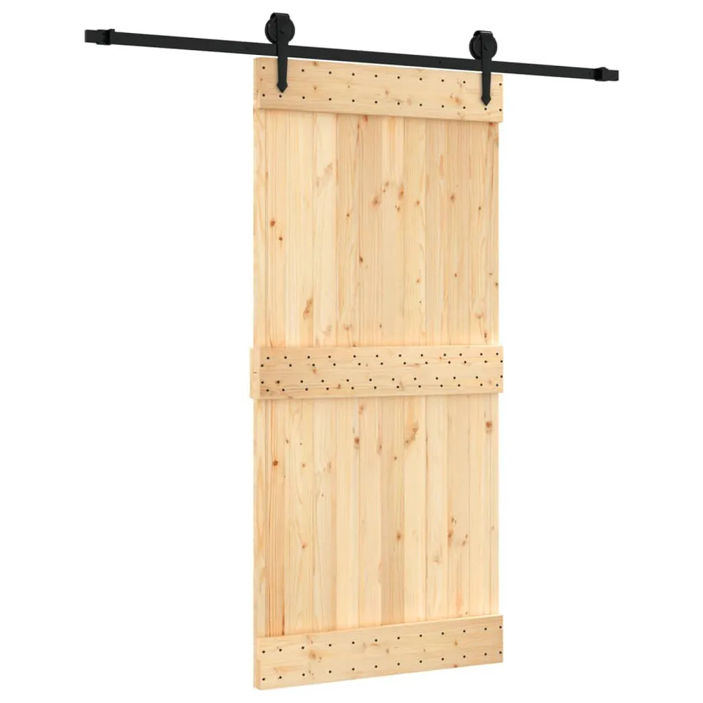 Drzwi przesuwne z osprzętem, 95x210 cm, lite drewno sosnowe
