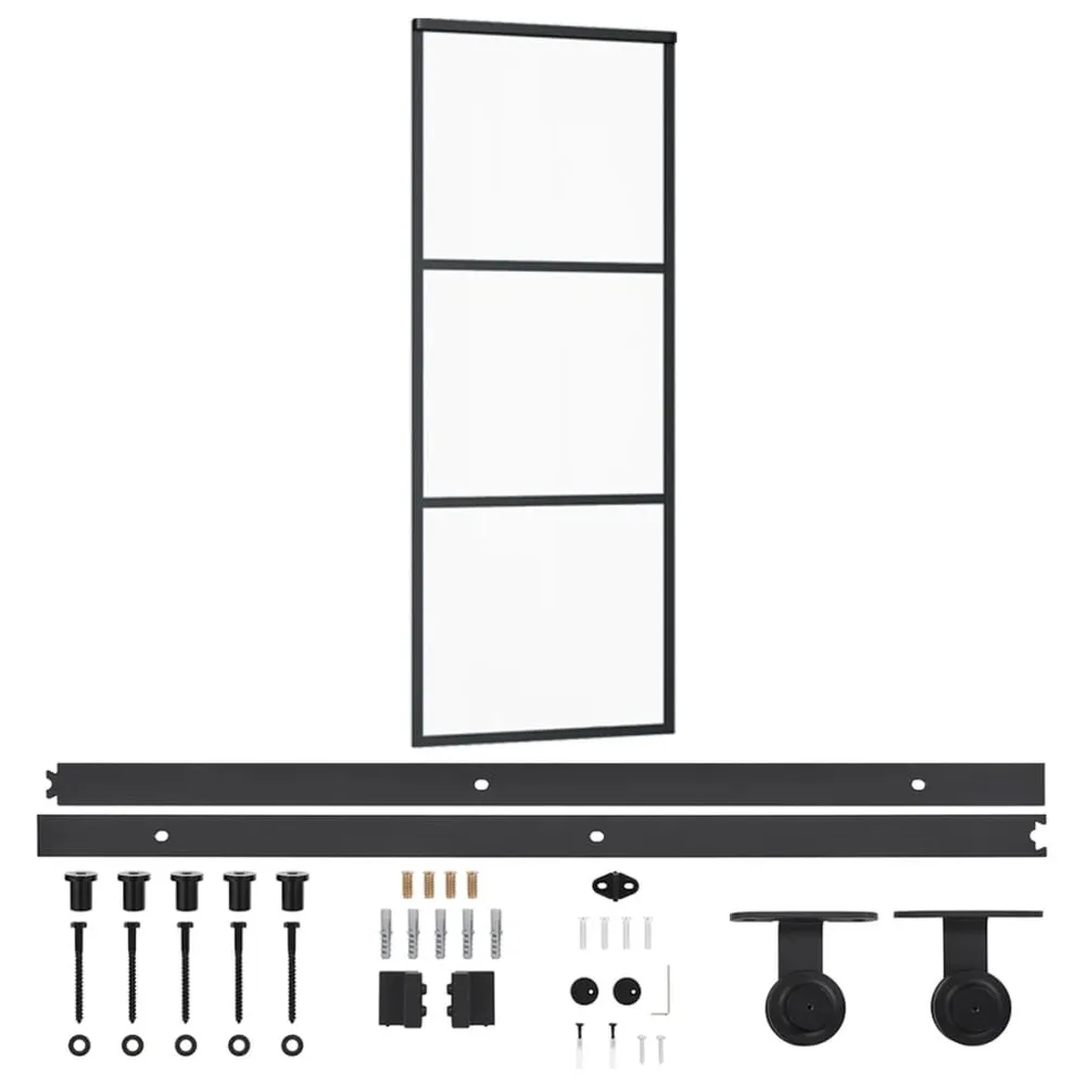 Drzwi przesuwne z osprzętem, szkło ESG i aluminium, 76x205 cm
