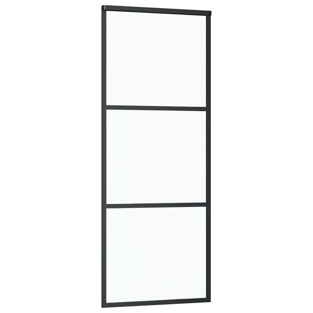 Drzwi przesuwne, szkło ESG i aluminium, 76x205 cm, czarne