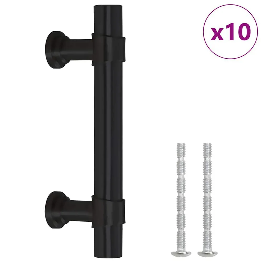 Uchwyty do szafek, 10 szt., czarne, 64 mm, stal nierdzewna