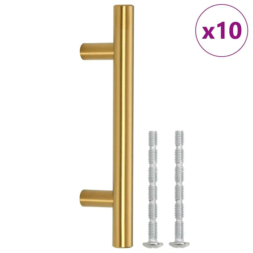 Uchwyty do szafek, 10 szt., złote, 64 mm, stal nierdzewna